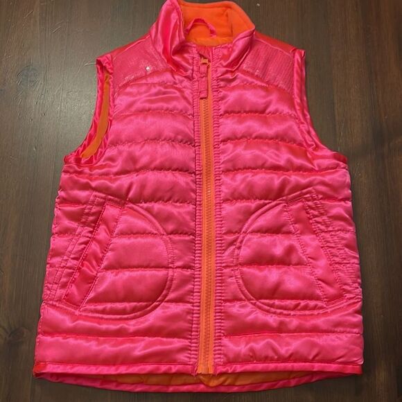 Route 66 Kids Pink Puffer Vest XS 4/5 Neon Orange Lining Quilted Sequin - Picture 2 of 12